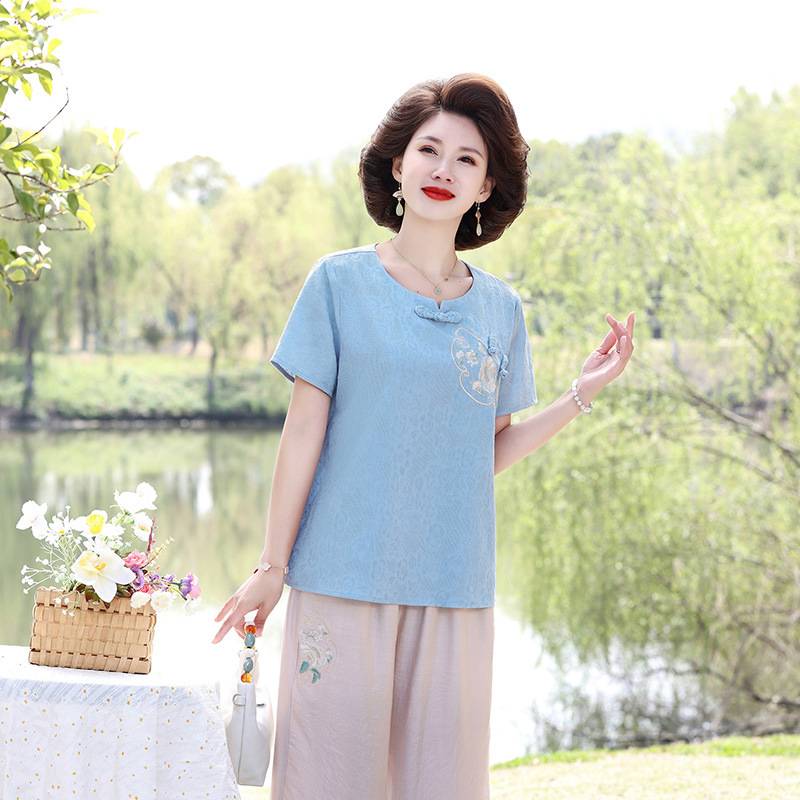 母亲节妈妈装夏季新款国风短袖套
