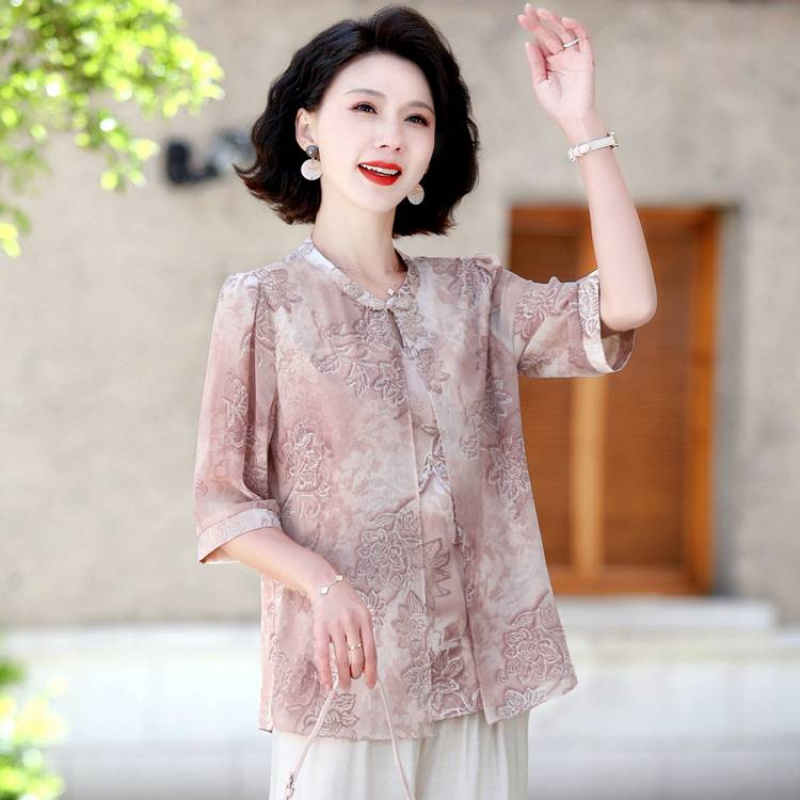 时尚妈妈夏装新款立领大码T恤
