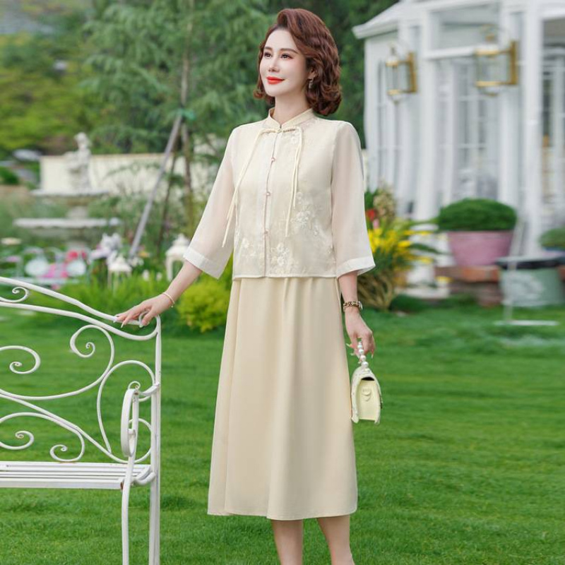 新中式妈妈夏装连衣裙两件套