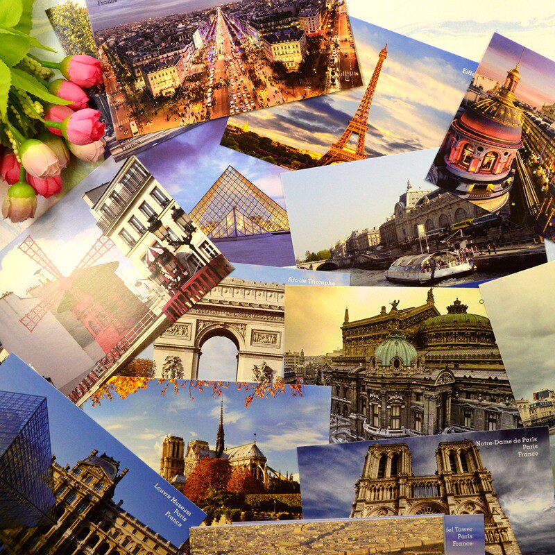 法国巴黎风景明信片一套20枚 英文版旅行文艺贺卡小卡片包邮