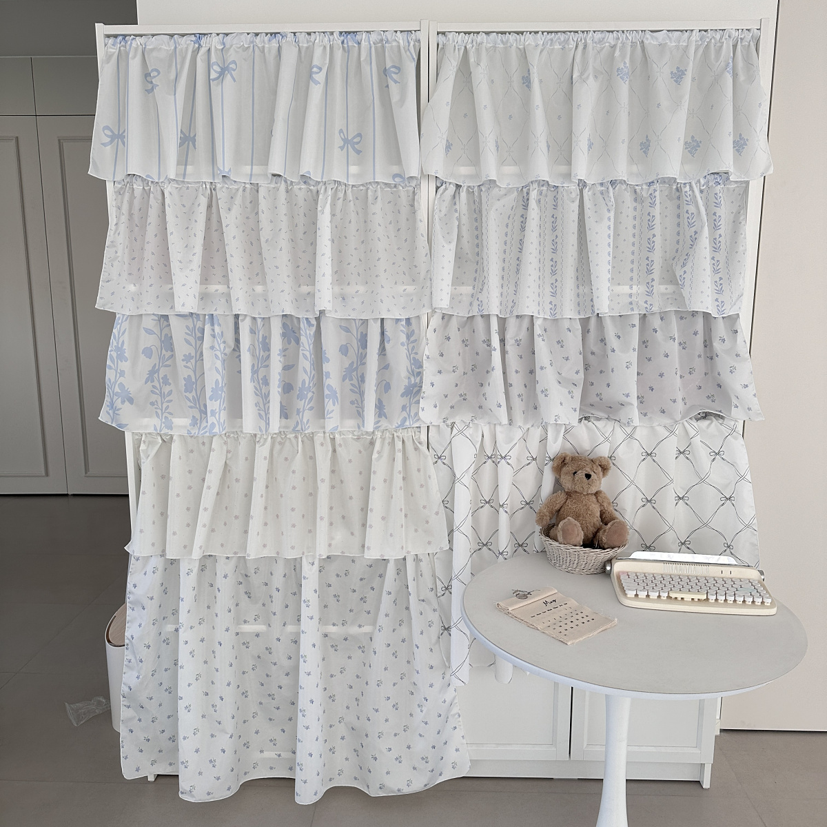 ins风小清新蓝白色系简约布帘遮挡帘防水装饰布桌帘隔断书柜布帘