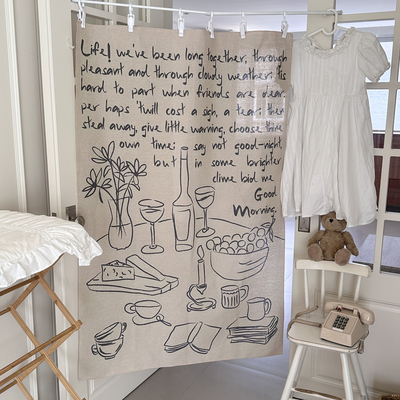 ins风复古田园亚麻英文文艺背景软装挂布门帘装饰家居咖啡服装店