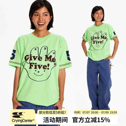 CryingCenter给我五击掌加油复古刺绣宽松休闲男女短袖软糯雪花棉