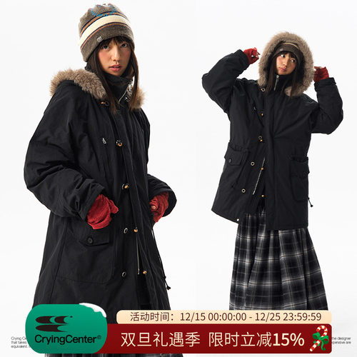 CryingCenter秋冬实穿可拆卸毛领夹棉外套 工装派克棉服哭喊中心