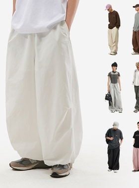 CryingCenter 灰绿美式风衣阔腿运动裤橡筋腰肥仔空气裤 哭喊中心