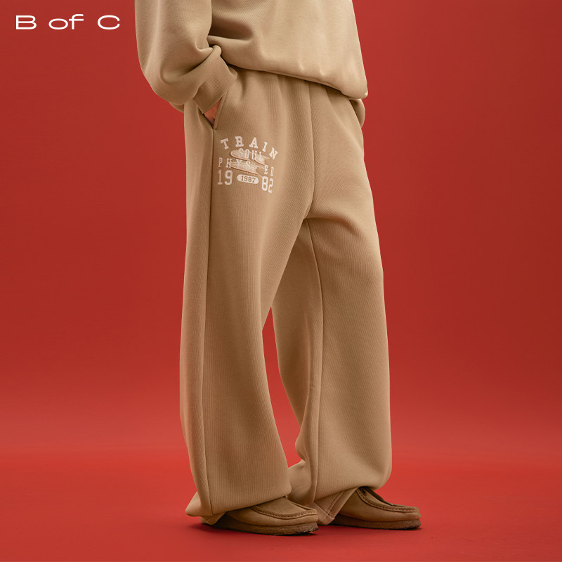CryingCenter联名bofc 加绒毛毡TRAIN做旧复古卫裤长裤