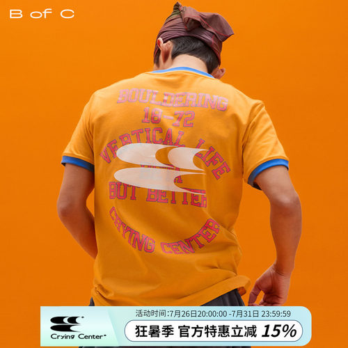 CryingCenter联名bofc 攀岩抱石标语复古字母短袖tee合身