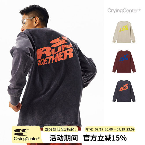 CryingCenter 阳光晒褪质感 Run Together一起跑步长袖上衣