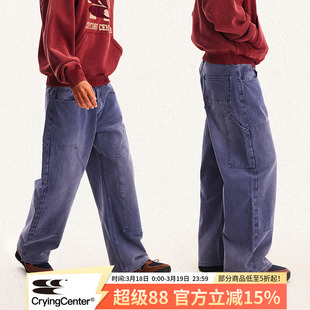 CryingCenter 法工蓝水洗做旧伐木工裤通勤直筒工装裤 哭喊中心