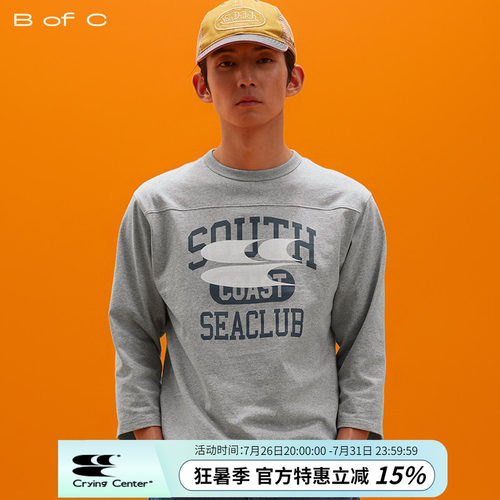 CryingCenter联名bofc 复古字母合身七分袖tee South Seaclub