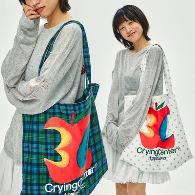 CryingCenter 3C苹果波点格纹帆布袋单肩包 哭喊中心