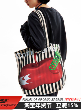 Crying Center 苹果杀手条纹 大容量大学生情侣托特包 哭喊中心