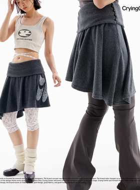 CryingCenter 灰色毛巾布不规则裙摆运动裙打底裤套装 哭喊中心