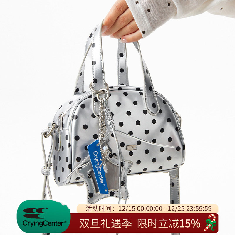 CryingCenter月光银波点质感亮面迷你logo波士顿包斜挎包包