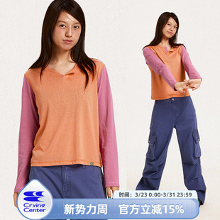 女款 CryingCenter t恤 长袖 哭喊中心 小亨利领正肩拼色打底衫