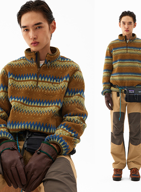 CryingCenter 循环图案摇粒绒立领抽绳套头卫衣 哭喊中心