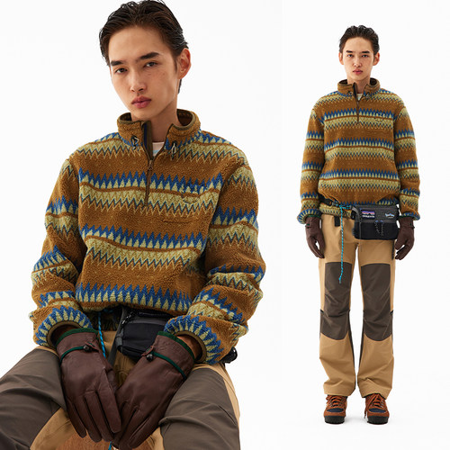 CryingCenter 循环图案摇粒绒立领抽绳套头卫衣 哭喊中心