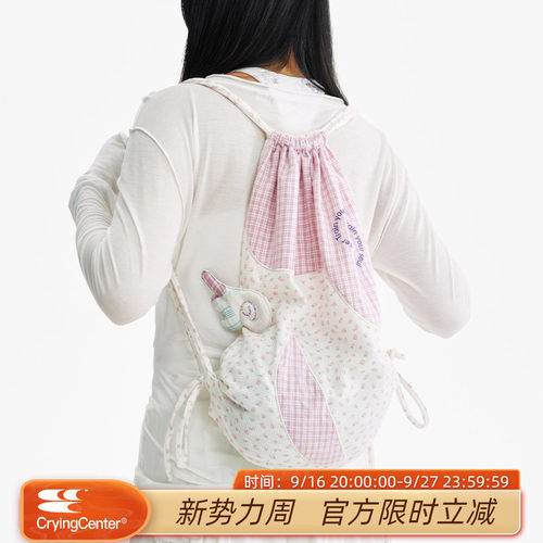 CryingCenter 拼接格纹碎花华夫格抽绳翅膀包 哭喊中心