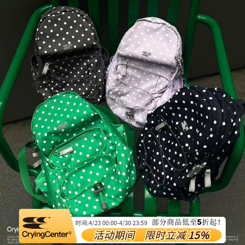 CryingCenter波点尼龙野餐登山包防泼水户外双肩书包小号中号