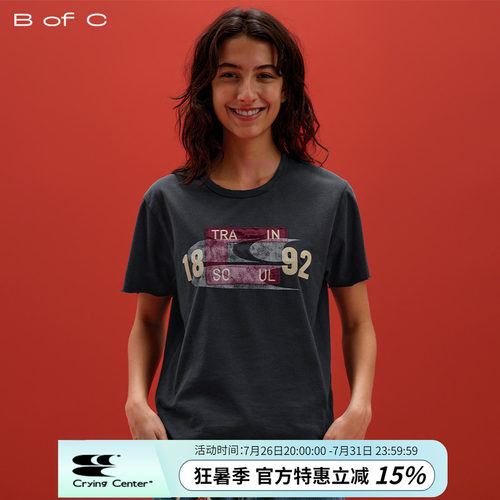 CryingCenter联名bofc 复古做旧洗水褪色毛边贴布绣花短袖TEE