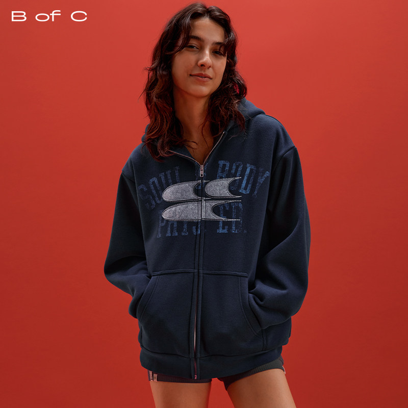 CryingCenter联名bofc 加绒毛毡SoulBody做旧复古拉链卫衣