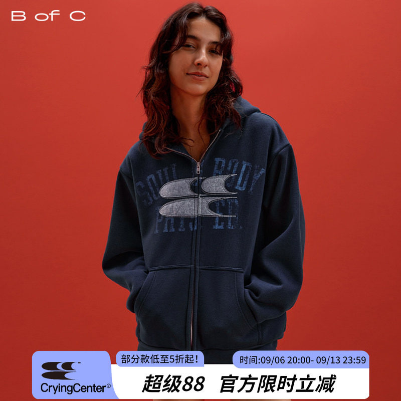 CryingCenter联名bofc 加绒毛毡SoulBody做旧复古拉链卫衣图片