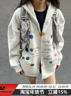 CryingCenter冥想时刻inner peace 加绒连帽卫衣外套男女哭喊中心