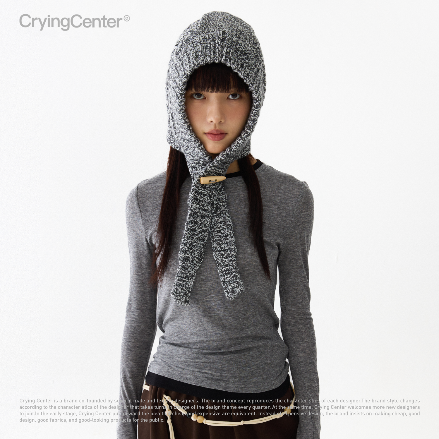 CryingCenter 白灰花纱编织护耳包头帽 哭喊中心