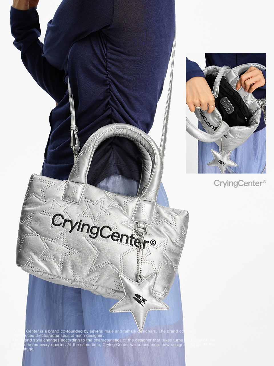 CryingCenter シルバースタースモールメッセンジャーポータブルクラウドバッグペンダントバッグクライイングセンター