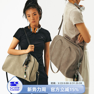 CryingCenter 茶色驼色绒皮撞色拼接容量单肩大包斜挎包