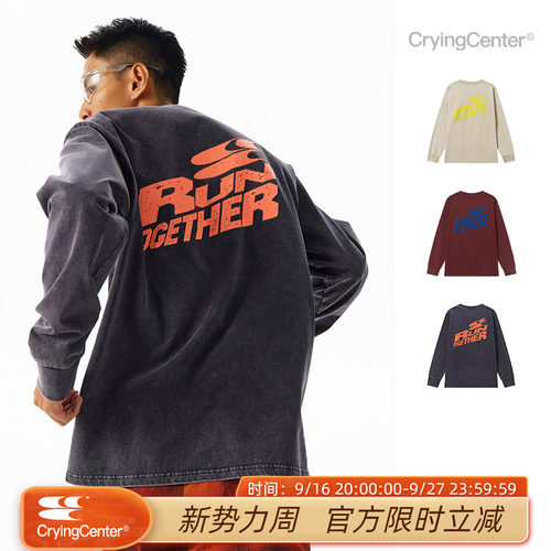 CryingCenter 阳光晒褪质感 Run Together一起跑步长袖上衣