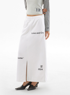 CryingCenter 字母针织开衩长裙 黑色白色花灰 哭喊中心