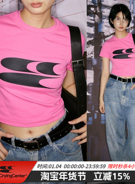 CryingCenter 美式紧身短款T恤上衣辣妹休闲夏季弹力棉 哭喊中心