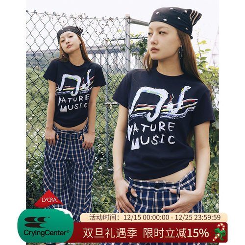 CryingCenter 灵蛇音符自然音乐 正肩印花短袖蓝色  哭喊中心