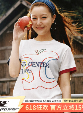 CryingCenter 微透雪花纹理竹节棉轻薄合身正肩线条3C苹果印花Tee