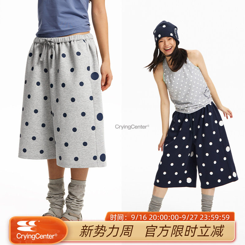 CryingCenter 波点空气七分裤漩涡印花细腰绑带挺括舒适百搭休闲图片