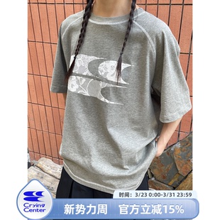 CryingCenter 哭喊中心 海藻泥蕾丝3clogo灰调t恤圆领短袖