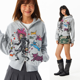 CryingCenter 哭喊中心 非主流小猫接力赛正肩加绒卫衣外套男女款