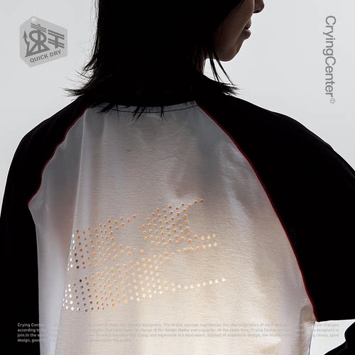 CryingCenter 镭射镂空星星logo吸湿速干运动羽毛球插肩拼色长袖