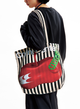 Crying Center 苹果杀手条纹 大容量大学生情侣托特包 哭喊中心