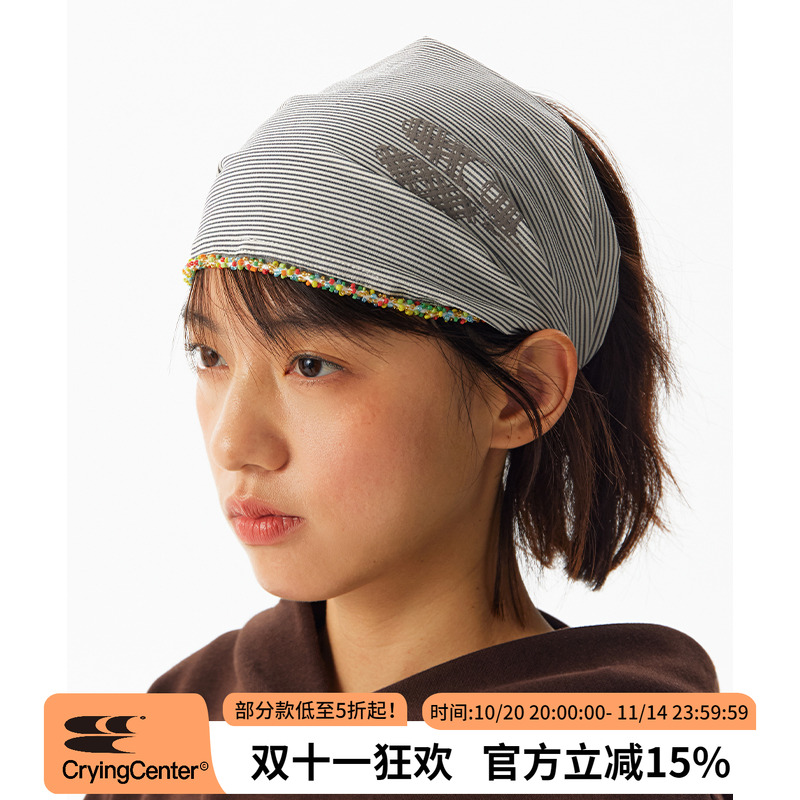 CryingCenter 贝壳彩珠花边条纹头巾发带百搭 哭喊中心