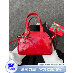 CryingCenter圣诞红mini波士顿蝴蝶结油蜡亮皮大学生经典 斜挎皮包