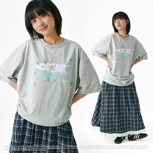 CryingCenter 星星碎花拼布3Clogo 点纱宽松T恤短袖 哭喊中心