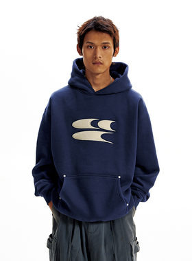 CryingCenter 蓝蓝毛呢叠叠立体经典3clogo加绒卫衣 哭喊中心