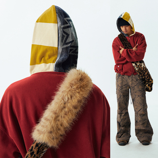 哭喊中心 男女款 CryingCenter 撞色拼接宽松连帽卫衣外套