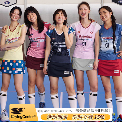 CryingCenterx薰风联名2.0吸湿速干小飞袖拼色波点羽毛球休闲赛服