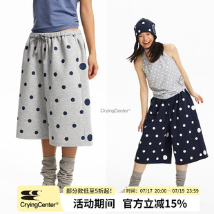 CryingCenter 波点空气七分裤漩涡印花细腰绑带挺括舒适百搭休闲