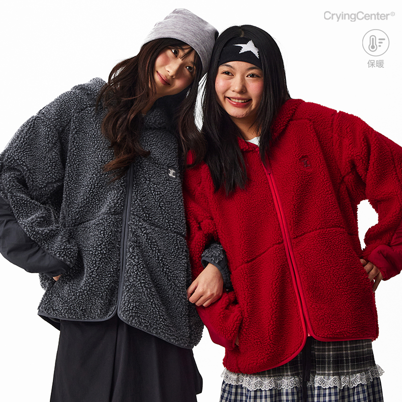 CryingCenter暖冬苹果刺绣连帽羊羔绒加厚保暖外套男女款哭喊中心