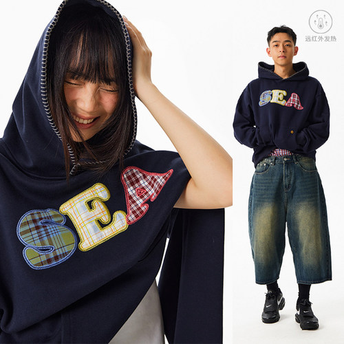 CryingCenter 加绒SEA贴布绣连帽卫衣 哭喊中心