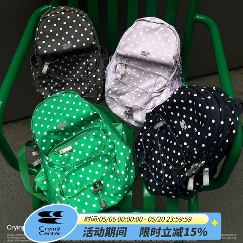 CryingCenter波点尼龙野餐登山包防泼水户外双肩书包小号中号